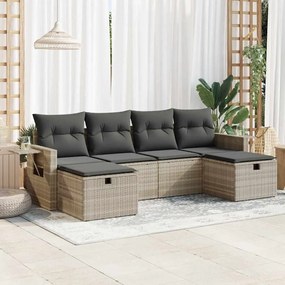 6 pcs conj. sofás jardim com almofadões vime PE cinzento-claro