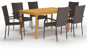 vidaXL 7 pcs conjunto de jantar para jardim castanho