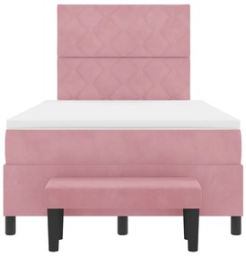Cama Box Spring com Colchão e Banco em Veludo Rosa 120x190 cm