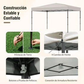 Tenda Pop Up, Jardim, Festas, eventos 360 x 220 x 240-270 cm com Bolsa de Transporte 9 Estacas 4 Cordas de Vento Bege