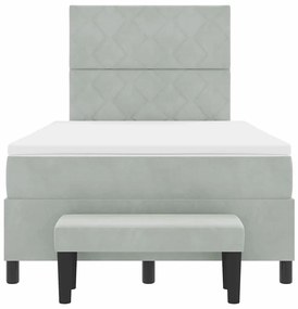 Cama Box Spring com Colchão e Banco Cinza Claro 120x190 cm Veludo