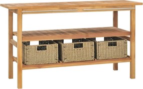 vidaXL Móvel lavatório c/ 3 cestos casa banho teca maciça 132x45x75 cm