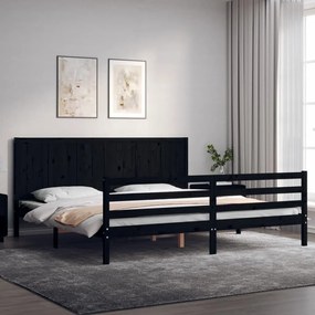 vidaXL Estrutura de cama com cabeceira 200x200 cm madeira maciça preto