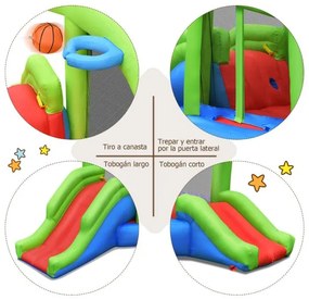Castelo Insuflável com 2 Escorregas e Cesto de Basquetebol Sem ventilador 410 x 190 x 197 cm