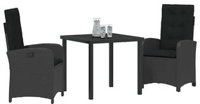 Conjunto de Jantar de Jardim em 3 Peças com Almofadas Preto Rattan Sin