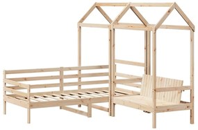 Conjunto de sofá-cama e banco c/ telhado 90x200 cm pinho maciço