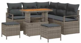Conjunto de Sofá de Jardim vidaXL 8 Peças com Almofadas Cinza Rattan P
