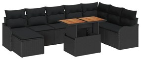 Conjunto de Sofá de Jardim de 9 Peças da com Almofadas Pretas em Polir