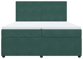 Cama com molas/colchão 200x200 cm veludo verde-escuro