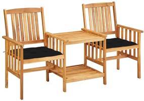 Cadeiras de jardim c/ mesa de centro e almofadões acácia maciça