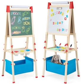 Quadro infantil ajustável de 102 a 126 cm de altura com moldura frente e verso e rolo de moldura de papel preto para crianças de 3 a 8 anos Natural +