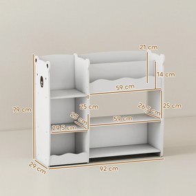 Estante Infantil para Brinquedos 5 Prateleiras Abertas 2 Compartimentos Design de Ursinho Organizador de Brinquedos Branco