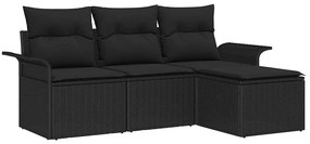 Conjunto de Sofás de Jardim vidaXL 4 Peças com Almofadas Preto Vime Po