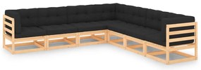 7 pcs conjunto lounge de jardim c/ almofadões pinho maciço