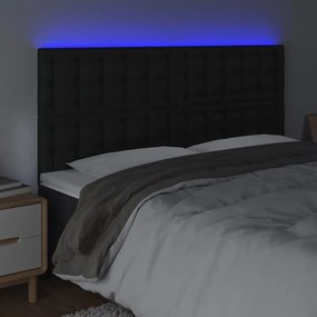 Cabeceira de cama c/ LED couro artificial 200x5x118/128cm preto