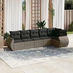 6 pcs conjunto sofás de jardim com almofadões vime cinzento