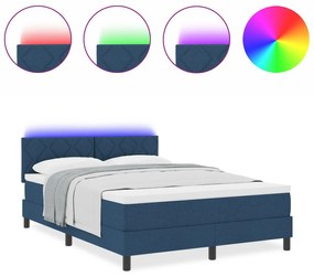 Cama Box Spring com Colchão &amp; Luz LED Azul 140x200 cm Tecido