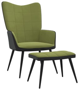 327823 vidaXL Cadeira de descanso com banco PVC e veludo verde-claro