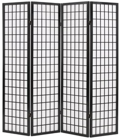 vidaXL Biombo dobrável com 4 painéis estilo japonês 160x170 cm preto