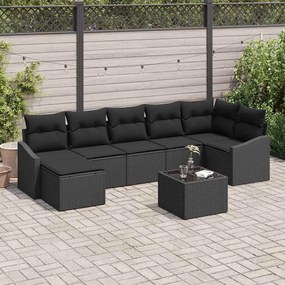 vidaXL Conjunto de Sofá de Jardim com almofada 8 pcs Preto vime PE