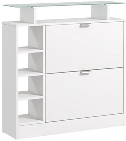 HOMCOM Sapateiro com Gavetas Basculantes, Prateleiras Ajustáveis e Prateleiras Abertas para 12 Pares de Sapatos 89x25x92 cm Branco