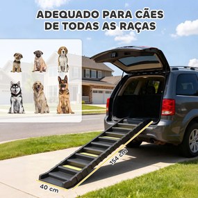 Rampa para Cães Dobrável 154 cm Rampa para Cães para Carro e Cama com 10 Degraus Antideslizantes Suporta até 68kg Preto