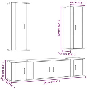 5 pcs conjunto móveis de TV madeira processada branco brilhante