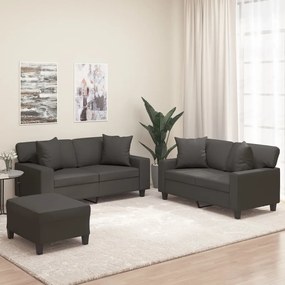 vidaXL 3 pcs conj. de sofás c/ almofadas/almofadões couro artif. cinza