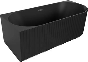 Mexen Gia banheira de canto independente estriada esquerda 170 x 80 cm, preto mate, transbordo preto - 52701708071L-70