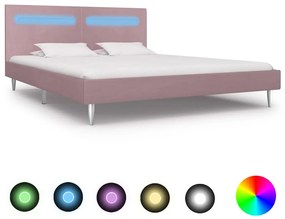 Estrutura de cama com LED 180x200 cm tecido cor-de-rosa