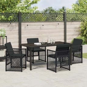 Conjunto de Jantar para Jardim vidaXL 5 Peças com Almofadas Preto Ratt