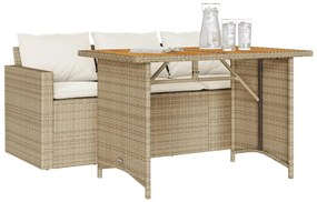 2 pcs conjunto de jantar p/ jardim com almofadões vime PE bege