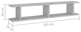 Estantes de parede 2 pcs 105x18x20cm contrapl. cinzento cimento