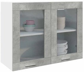 vidaXL Armário de parede c/ vidro “Lyon” 80x31x60 cm cinzento cimento