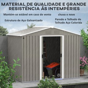 Abrigo de Jardim de 3,6 m² 236x174x190 cm para Armazenamento de Ferramentas com Portas de Correr e 4 Janelas de Ventilação Cinza