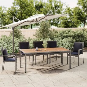 319555 vidaXL Mesa de jardim c/ tampo de madeira vime PE/acácia maciça cinza