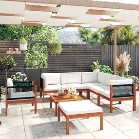 vidaXL 8 pcs conjunto lounge jardim c/ almofadões acácia maciça creme