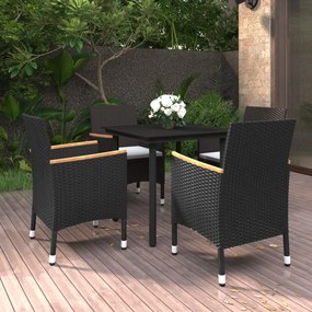 vidaXL 5 pcs conjunto de jantar p/ jardim c/ almofadões vime PE/vidro