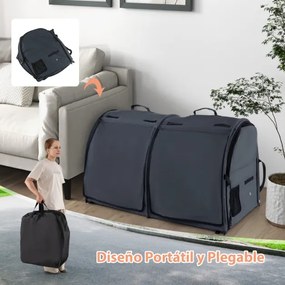 Transportadora portátil para pequenos animais com 2 redes removíveis, tapetes de dupla utilização e bandeja sanitária com carga de 60 kg Preto