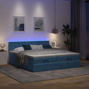 Estrutura cama otomana colchões 180x200 cm veludo azul escuro
