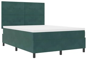 Cama Box Spring com Colchão &amp; LED Verde Escuro 140x200 cm Veludo