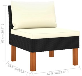 4 pcs conjunto lounge de jardim c/ almofadões vime PE preto