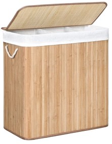 Cesto para roupa suja SONGMICS com 3 seções, tampa com fecho e alças, 150L dobrável, para lavanderia, quarto, banheiro, natural LCB091N01