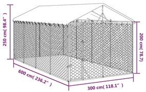 Canil de exterior com teto 3x6x2,5 m aço galvanizado prateado