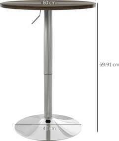 Mesa Alta Cozinha (BANCOS NÃO INCLUIDOS) Mesa Alta Bar Redonda para 2 Pessoas Altura Ajustável Tampo Giratório 360° 60x60x91 cm Nogueira