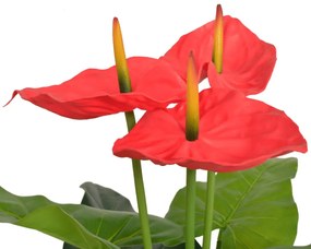 Planta antúrio artificial com vaso 90 cm vermelho e amarelo