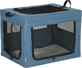 PawHut Caixa Transporte Portátil Dobrável 3 Portas Almofada Confortável Segurança Conforto 69x51x51cm Azul | Aosom Portugal