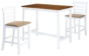 Mesa e cadeiras de bar 3 pcs madeira maciça castanho e branco