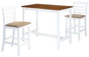 vidaXL Mesa e cadeiras de bar 3 pcs madeira maciça castanho e branco