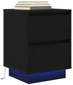 Mesas cabeceira c/ luzes LED 2 pcs 38x34x50 cm preto
